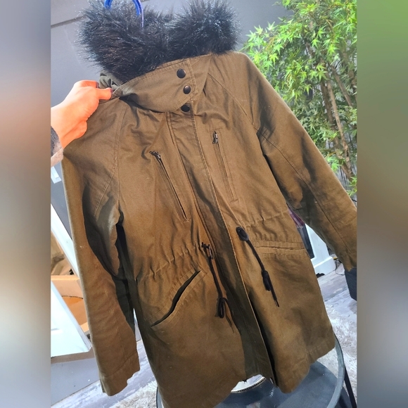 Women's Small Drawstring Military Green Winter Coat - Picture 1 of 5